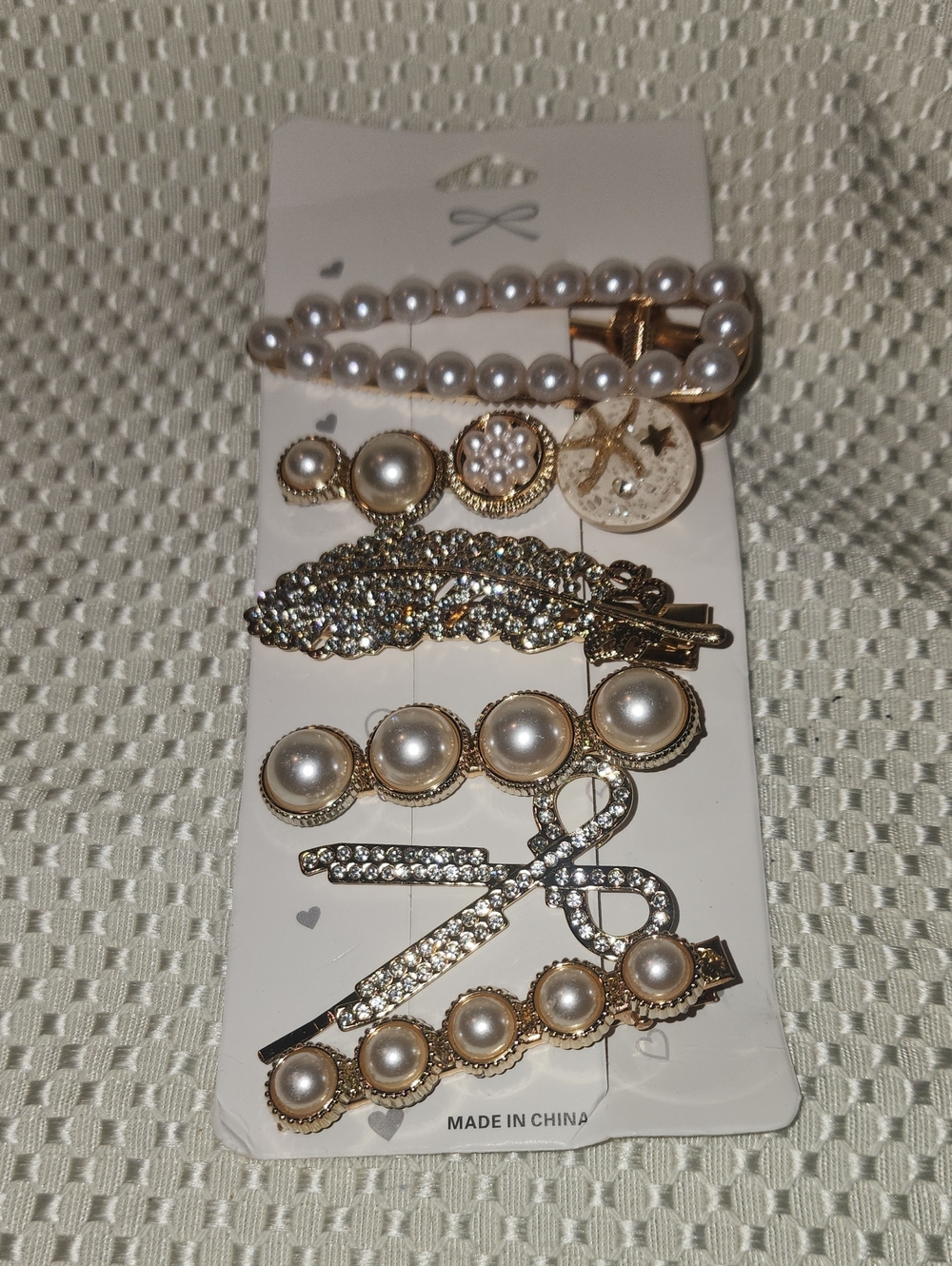 Pearl & Crystal Hair Clip Set - Gold Tone *2 For $13*